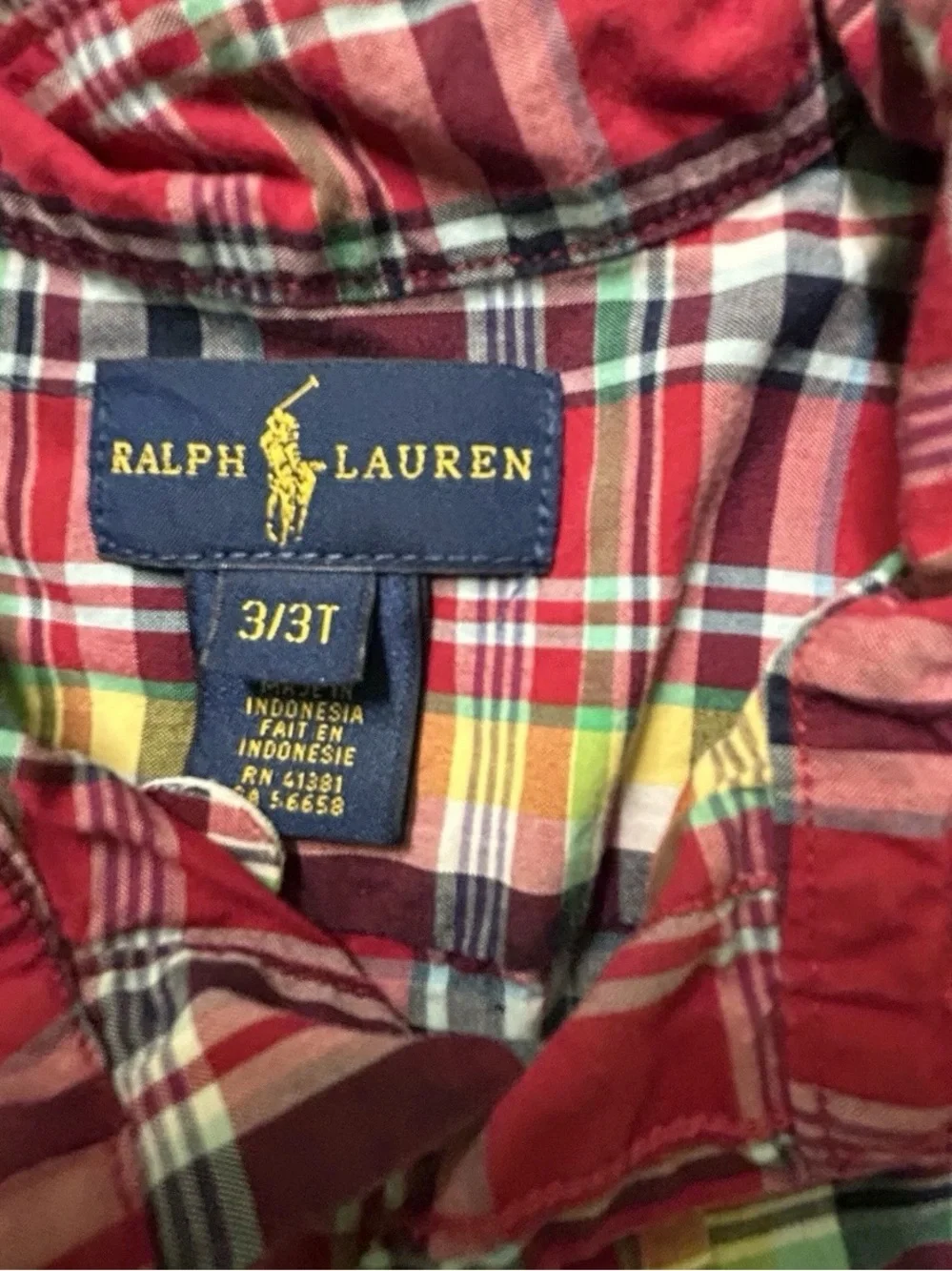 Toddler Boy Ralph Lauren Red Yellow Navy Blue Plaid Button Down Shirt Size 3T